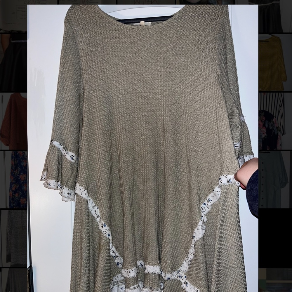 Waffle knit sweater.